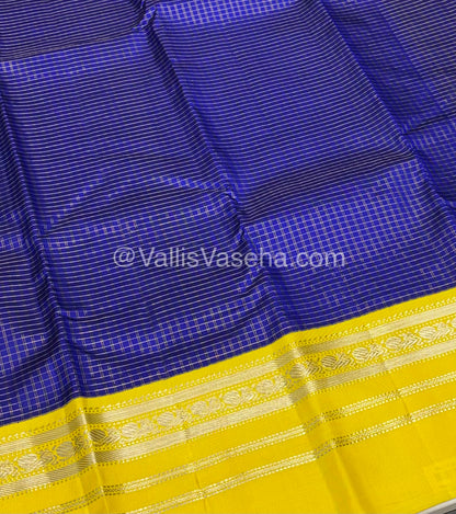 Pure Vintage Korvai Kanchipuram Silk Saree - Blue & Yellow Combo - VVPS006