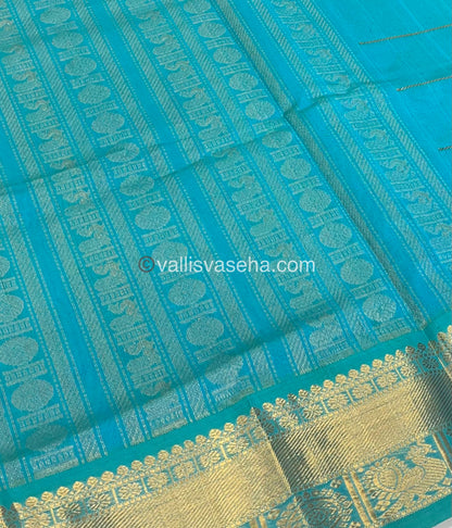 Pure Silk Cotton Saree - Mayil & Chakkaram Design - Lavender With Purple Blue - VVMC001
