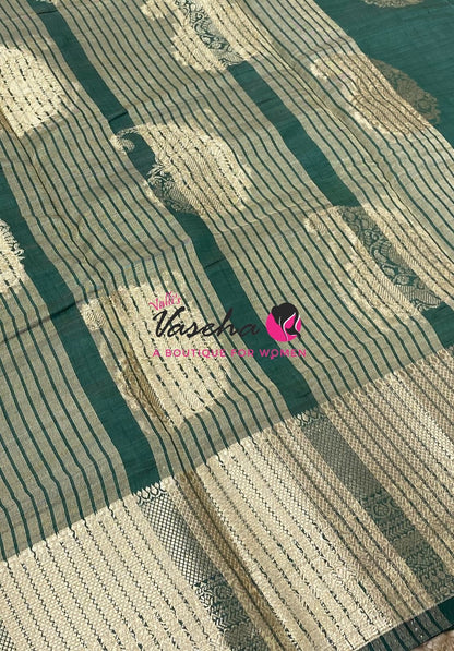 Semi Tussar Silk Saree | Green Shade |VVSTS055
