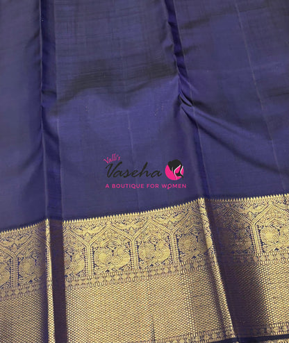 Pure Vintage Korvai Kanchipuram Silk Saree - Lemon Green & Navy Blue Combo - VVPS021