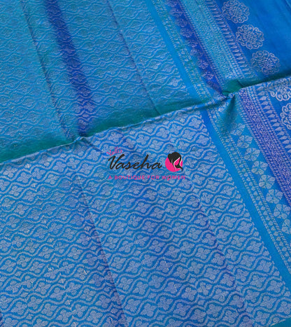 Pure Soft Silk Saree  - Peacock Blue Shade - VVPSS113