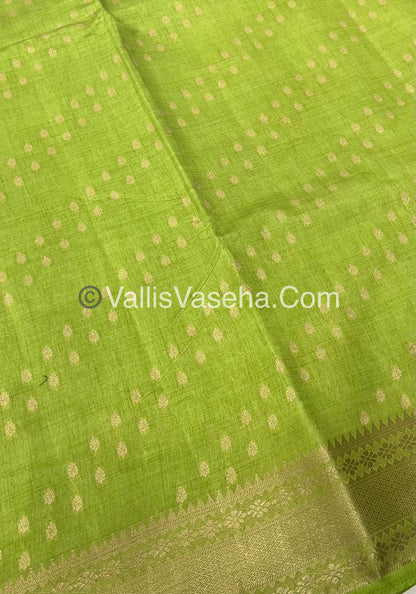Semi Tussar Silk - Grand Pallu  - Pista Green Shade - VVSTS017