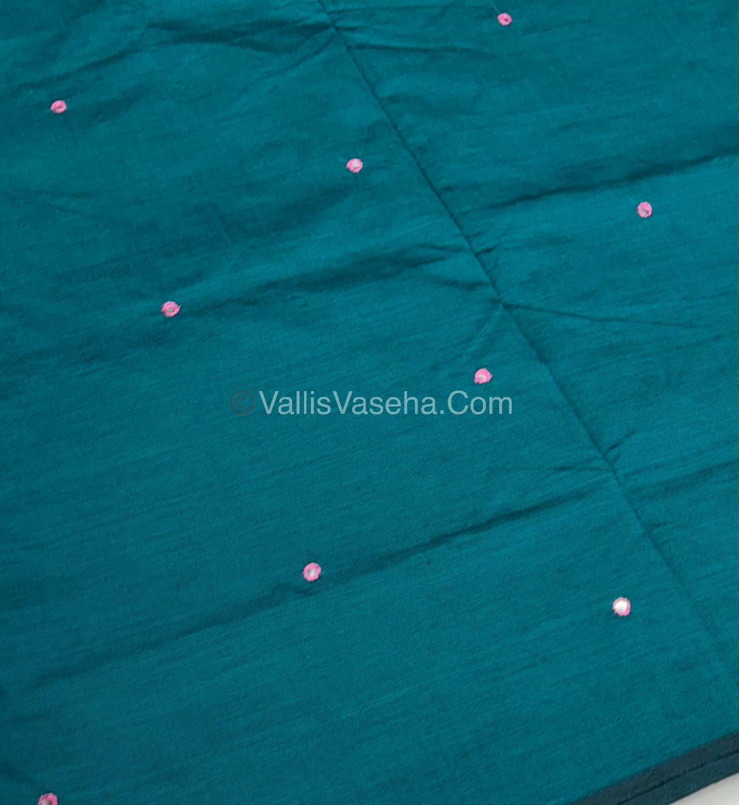 Poly Silk Mixed Cotton - Mirror Work Embroidery - Ramar Green with Pink - VVPCM001