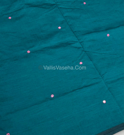 Poly Silk Mixed Cotton - Mirror Work Embroidery - Ramar Green with Pink - VVPCM001