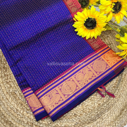 Pure Silk Cotton Saree - Blue with Red - Lakshadeepam Design - VVPLD001