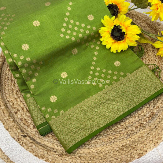Semi Tussar Silk - Grand Pallu  - Green Shade - VVSTS025