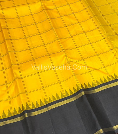 Pure Vintage Korvai Kanchipuram Silk Saree - Yellow & Black Combo - VVPS006