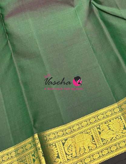 Pure Kanchipuram Silk Saree - Green Combo  - VVPS025