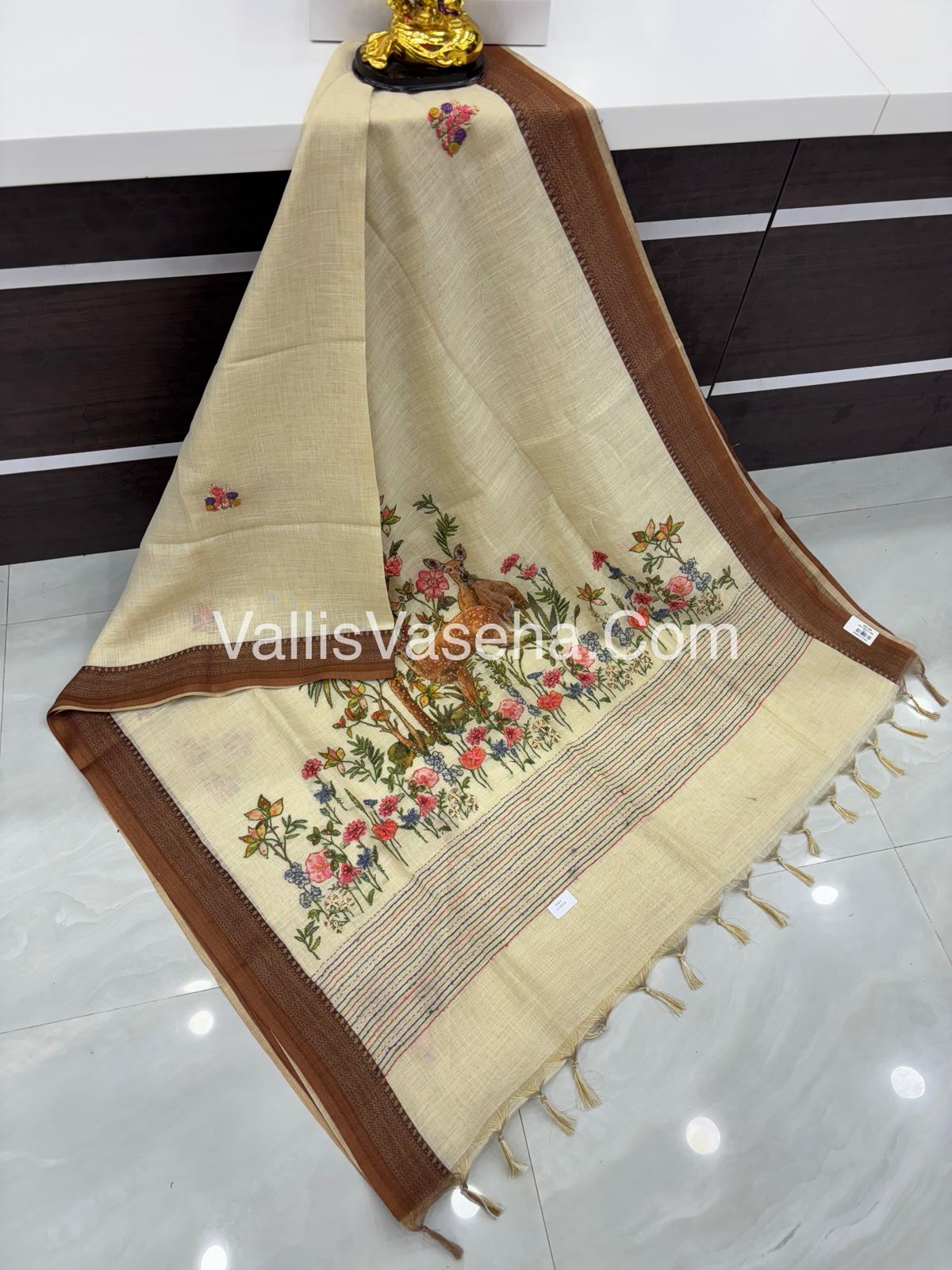 French Knot - Tissue Saree - Cream With Brown Shade - VVLFN005