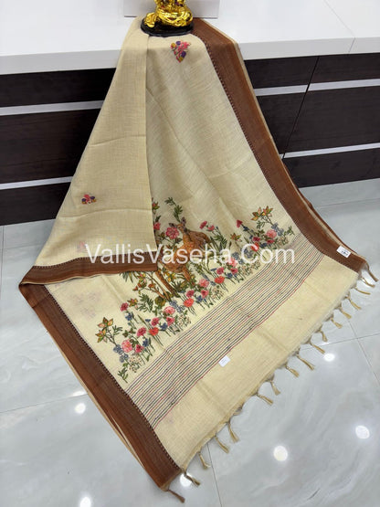 French Knot - Tissue Saree - Cream With Brown Shade - VVLFN005
