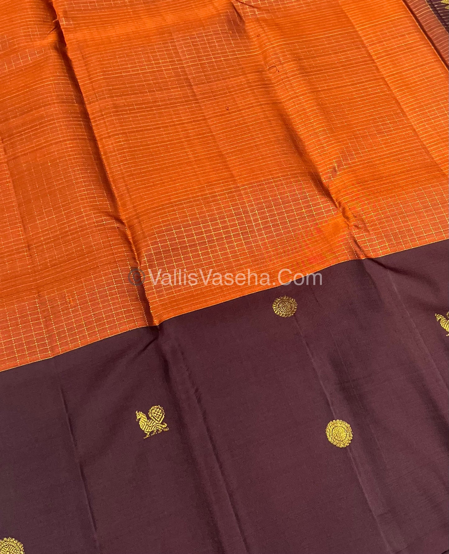 Pure Kanchipuram Silk Saree - Rust Orange & Wine Brown Shade  - VVPS024