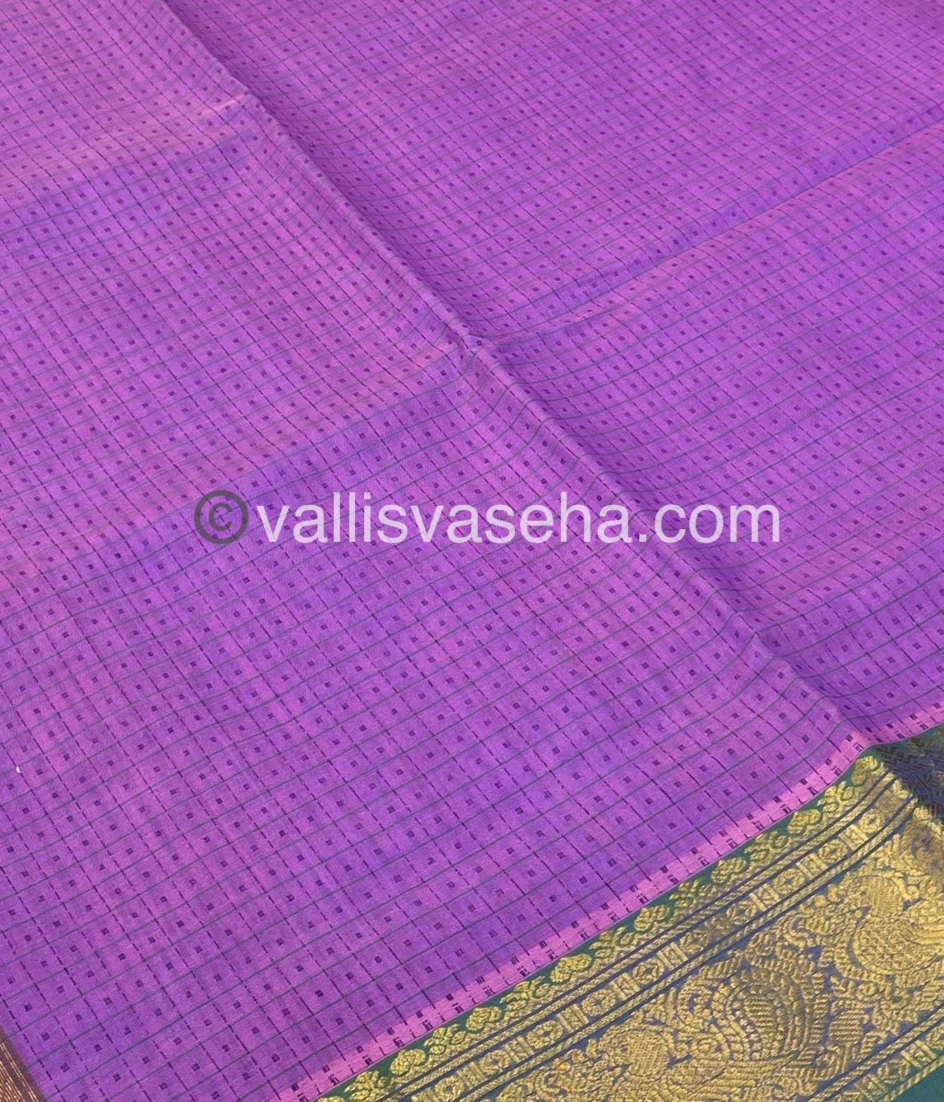 Pure Silk Cotton Saree - Purple with Green - Lakshadeepam Design - VVPLD001