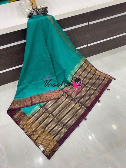 Semi Jute Silk Saree - Ramar Blue With Wine Shade - VVSJS001