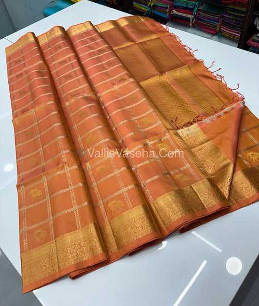 Pure Soft Silk Saree - Kanchi Border -  Orangish Gold Combo - VVPSS057