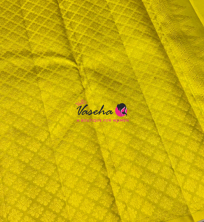 Pure Kanchipuram Silk Saree - Border Less - Purple with Lemon Green Combo - VVPS043