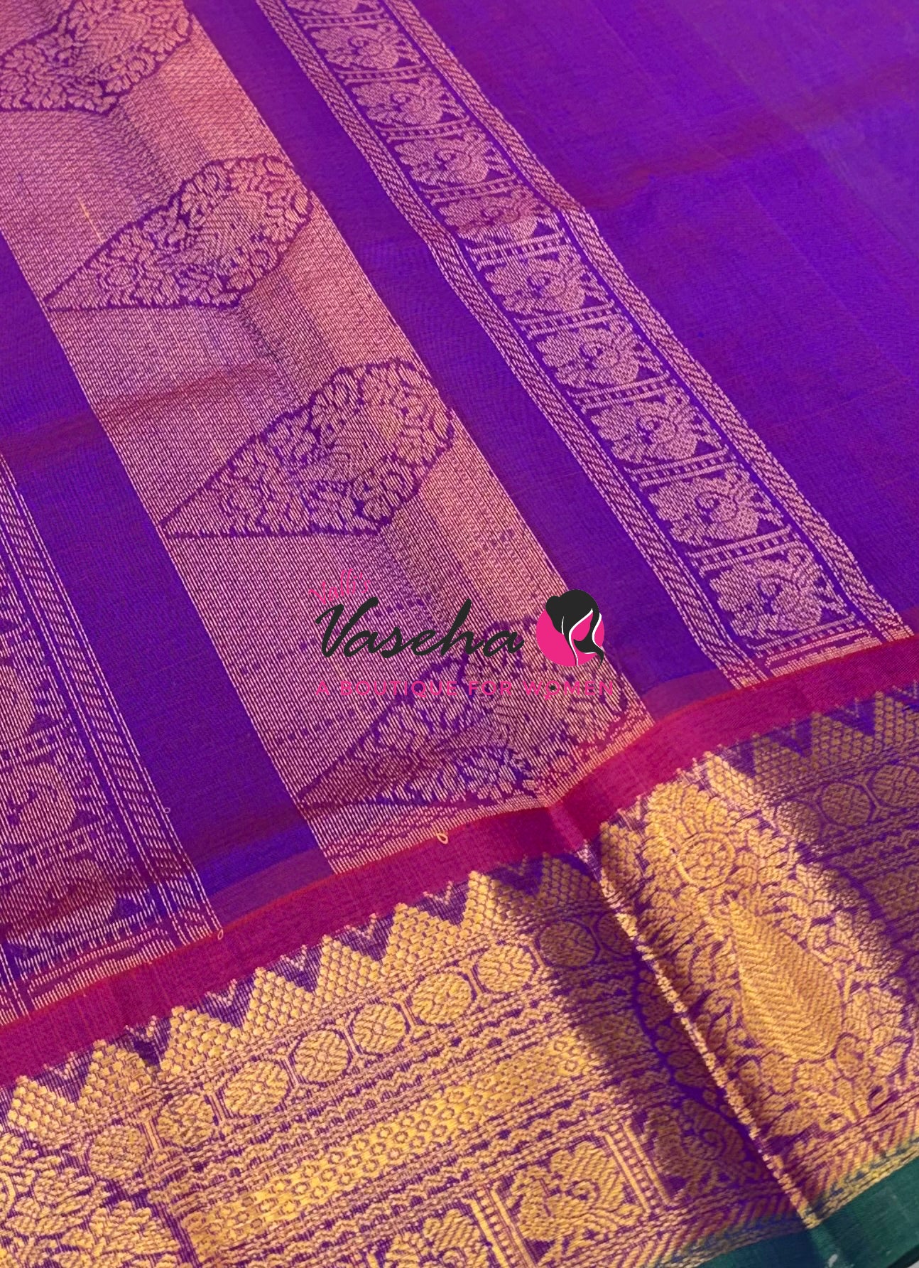 Pure Korvai Silk Cotton Saree - Green with Purple - VVKSC019