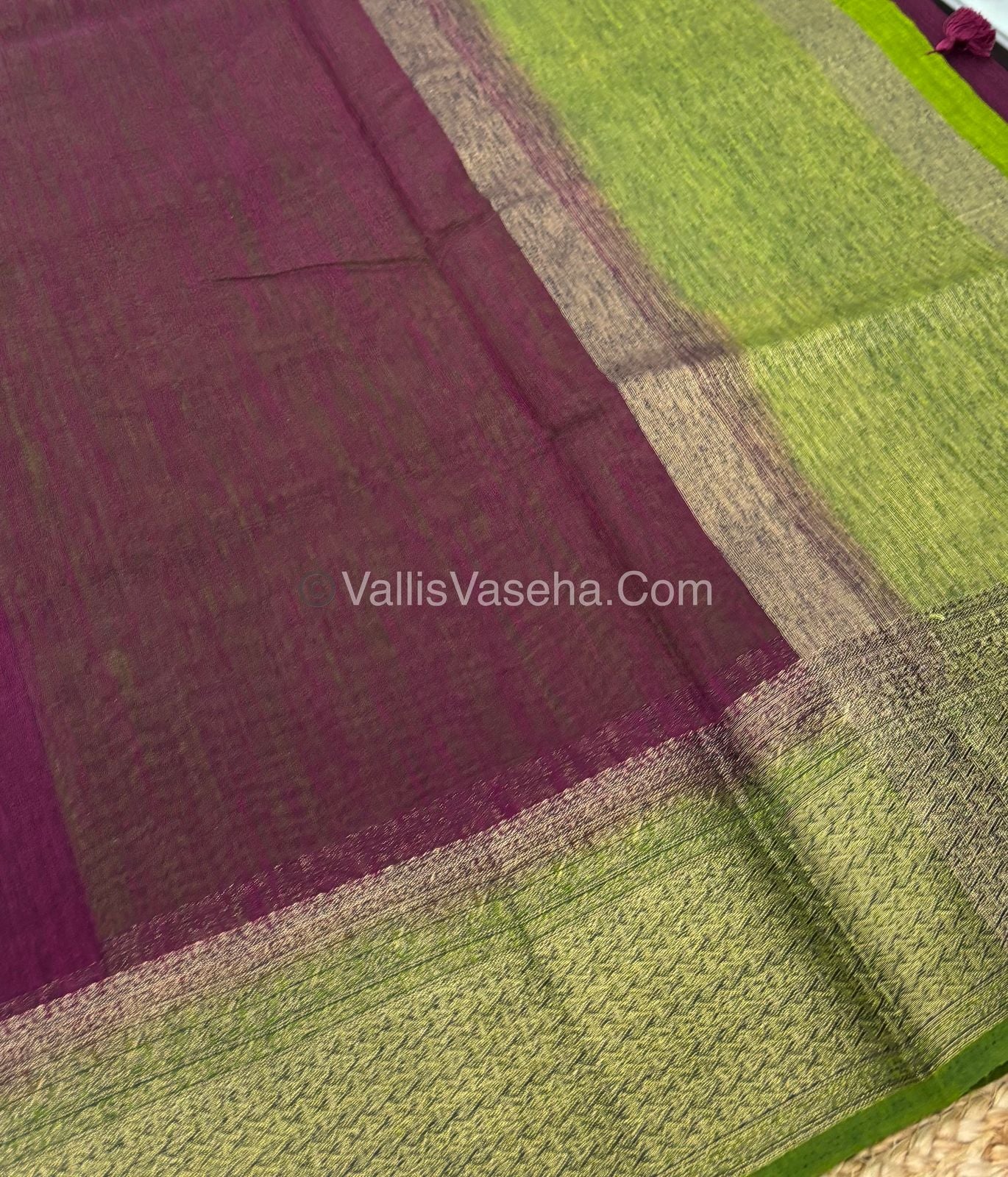 Bamboo Silk Saree - Wine With Green Shade - VVBSS004