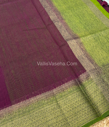 Bamboo Silk Saree - Wine With Green Shade - VVBSS004