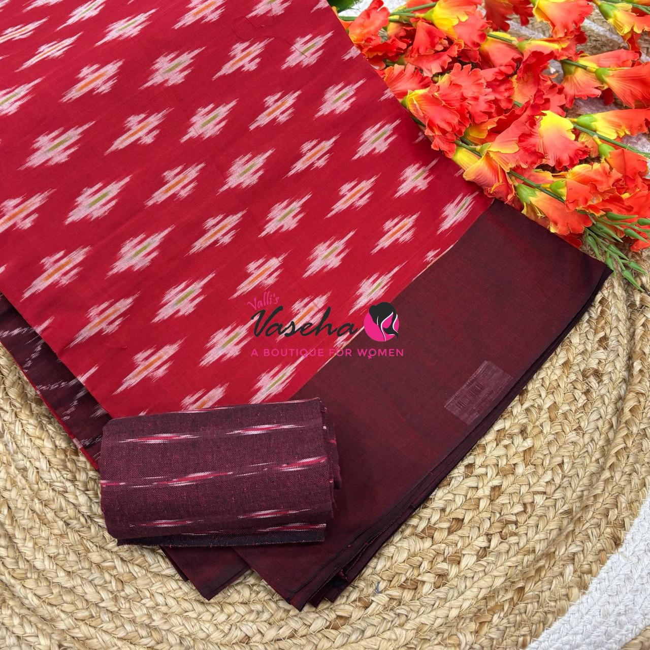 Ikkat Mercerised Cotton Saree - Single Ikkat - VVIKS001