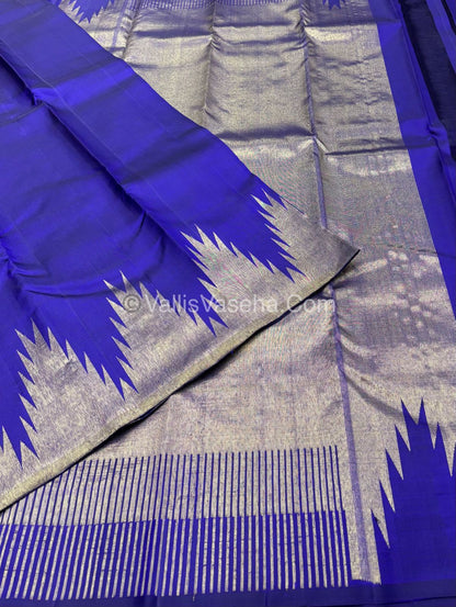 Pure Vintage Kanchipuram Silk Saree  - 8 Kol Weaving - Blue Shade - VVPS019