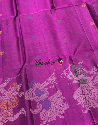 Pure Soft Silk Saree  - Purple With Dual Tone Green Combo - VVPSS139