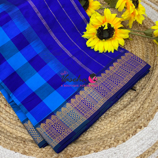 Semi Silk Cotton Saree |  Pazhum Pazhamum Checks Design |VVSSC018