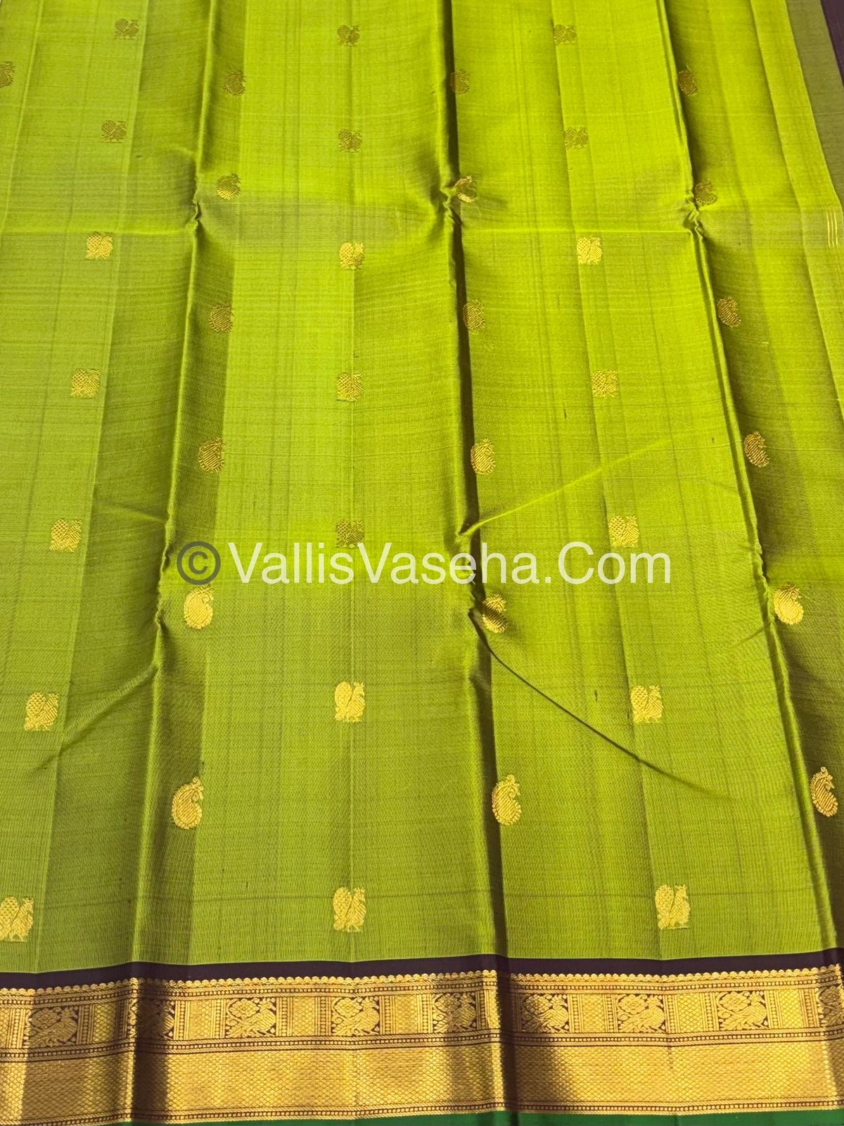 Pure Kanchipuram Silk Saree - Green & Brown Combo - VVPS025