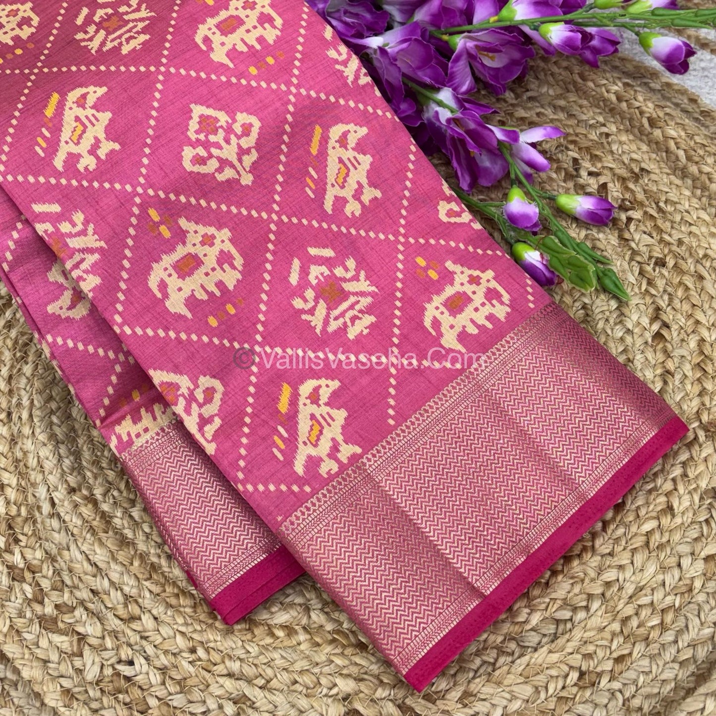 Semi Tussar Silk Saree - Ikkat / Pochampally Design - Light Pink Shade - VVSTS034