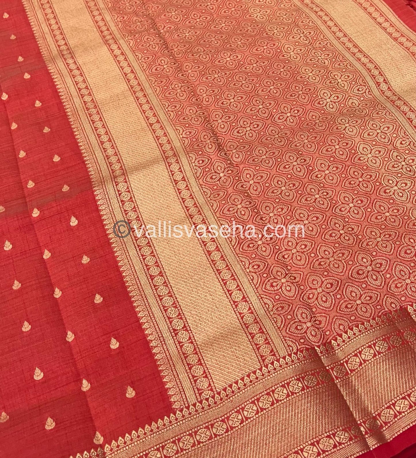 Semi Tussar Silk - Grand Pallu Red  Shade - VVSTS023