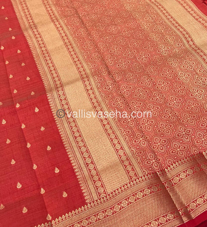 Semi Tussar Silk - Grand Pallu Red  Shade - VVSTS023