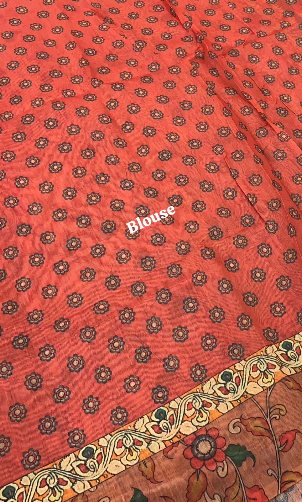 Chanderi Mixed Cotton Saree - Ikkat & kalamkari design  - VVCC002