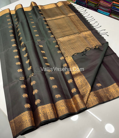 Pure Soft Silk Saree - Kanchi Border -  Dark Green Shade - VVPSS046
