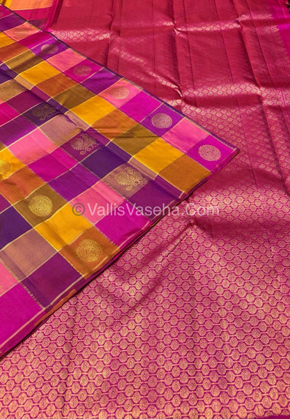 Pure Kanchipuram Silk Saree - Pazhum Pazhamum Checks - VVPS017