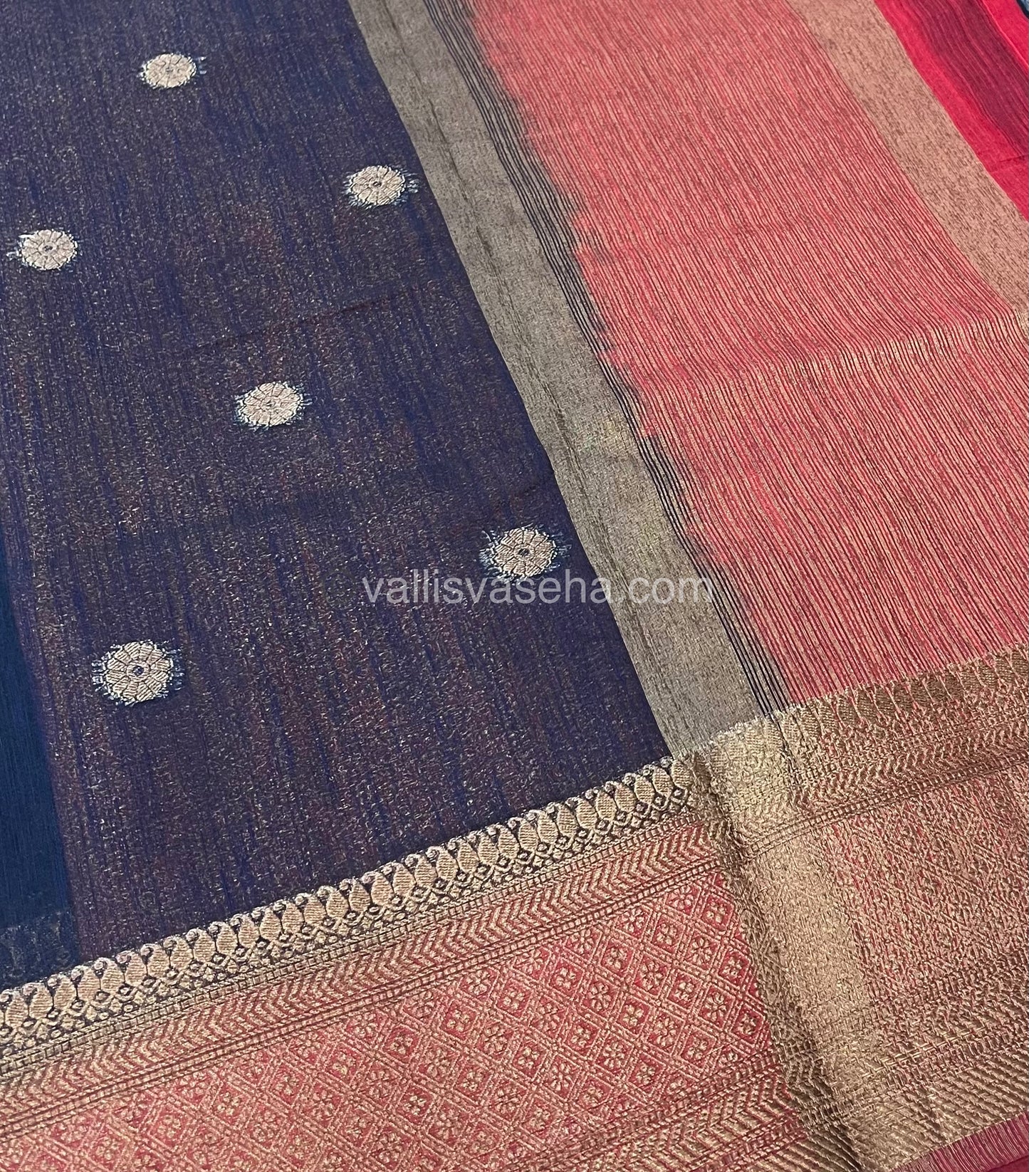 Bamboo Silk Saree  - Navy Blue with Red Shade - VVBSS001