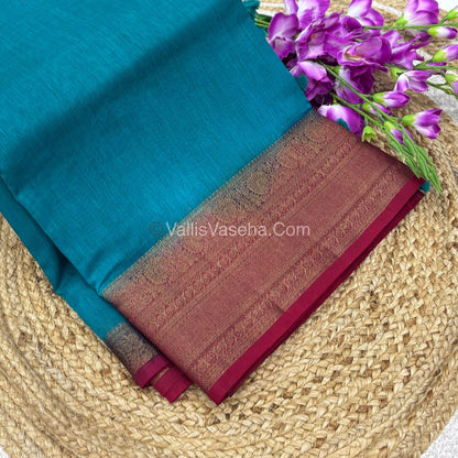 Bamboo Silk Saree -  Blue with pink Shade - VVBSS009