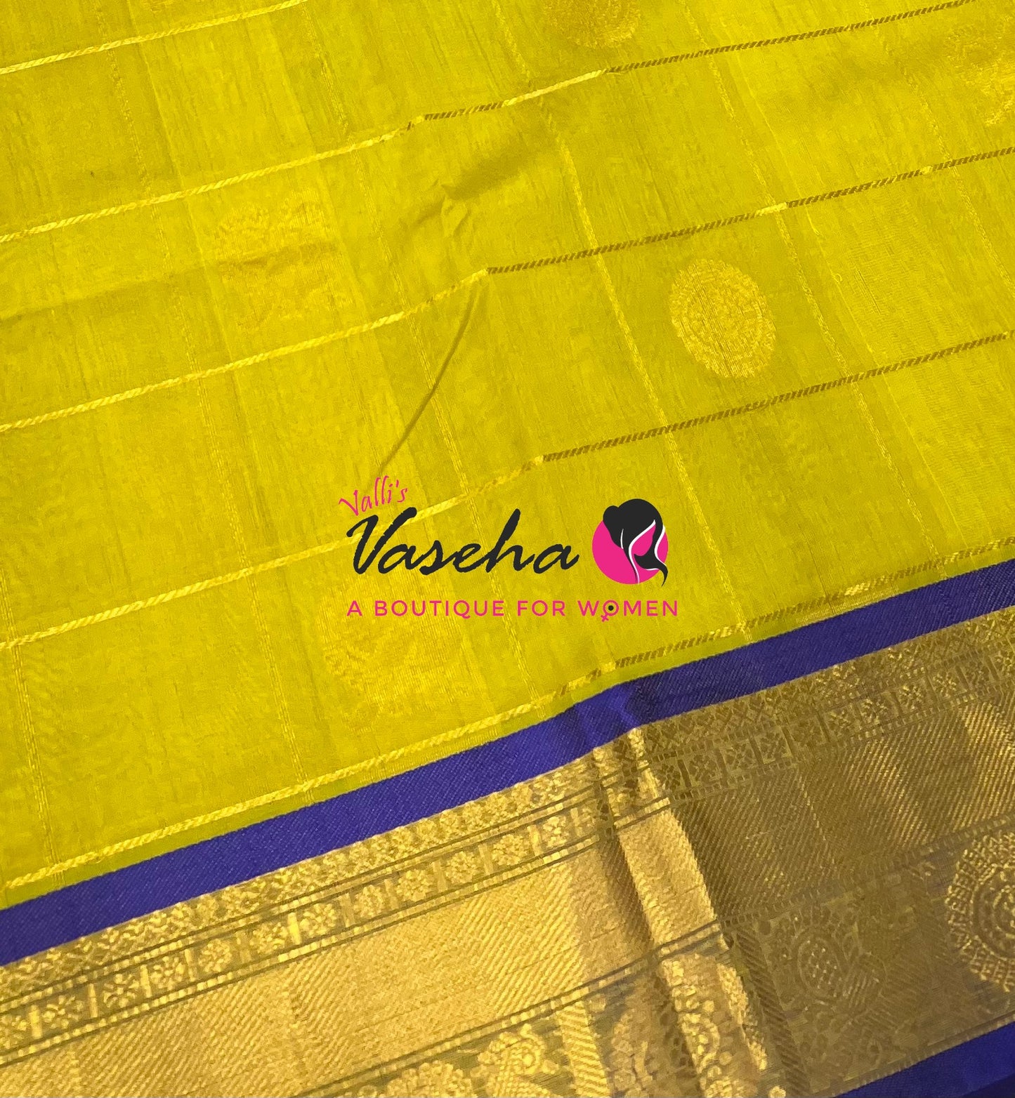 Pure Silk Cotton Saree - Mayil & Chakkaram Design - Lemon Yellow With Blue VVMC001