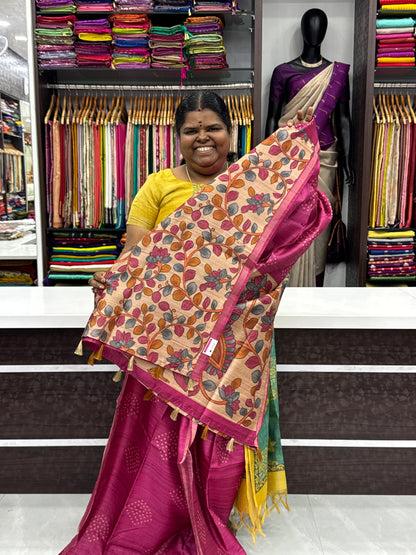 Semi Matka Tussar Silk Saree - Bandhini pattern - Pink Shade - VVSMT001