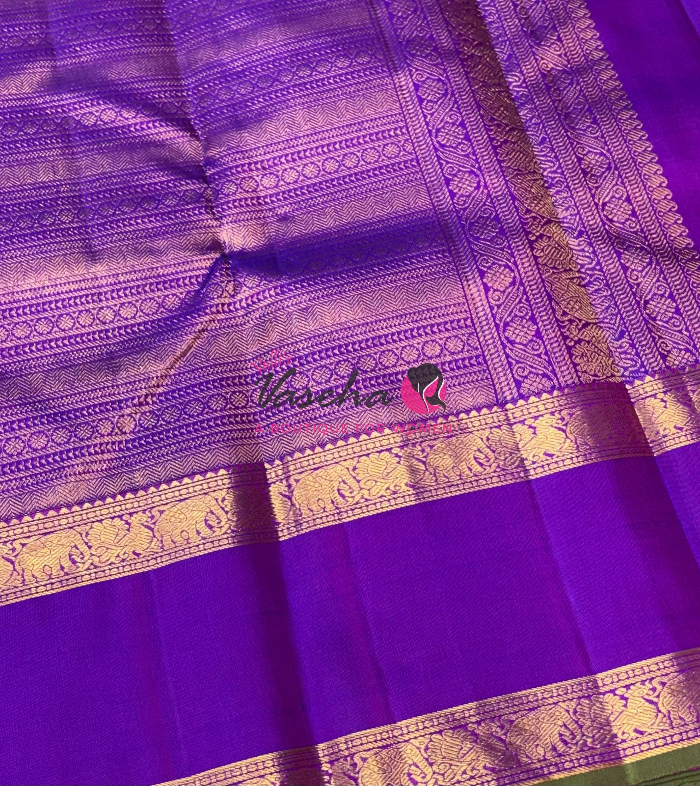 Pure Kanchipuram Silk Saree  - Peachish Pink & Purple shade - VVPS022