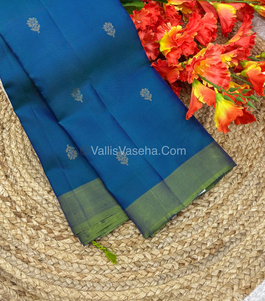 Pure Soft Silk Saree - Blue With Dual Tone Green - VVPSS073