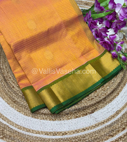 Pure Silk Cotton Saree - Mayil & Chakkaram Design - Peachish Gold With Green Shade - VVMC002