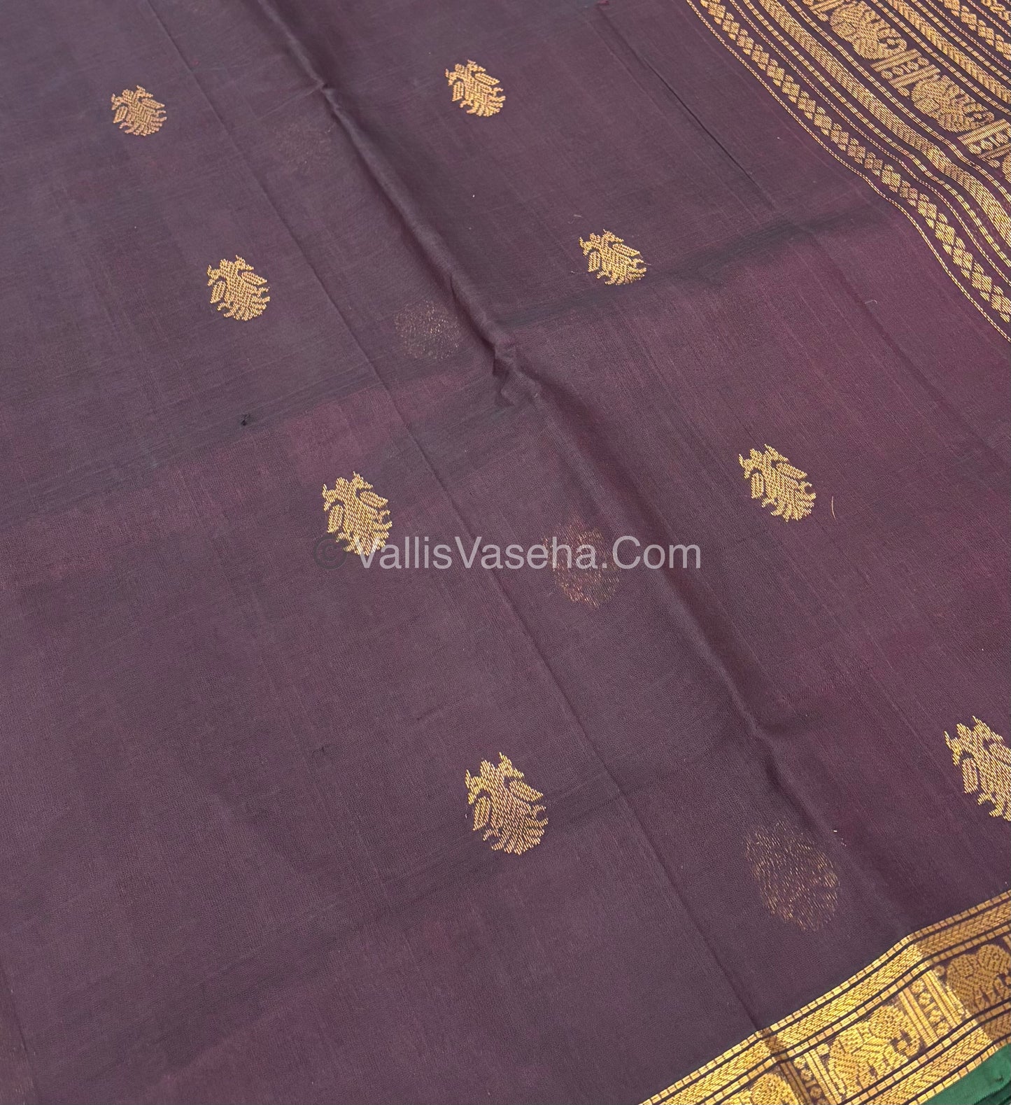 Pure Silk Cotton Saree - Retta Mayil Design -  Brown With Green Shade - VVRMS001