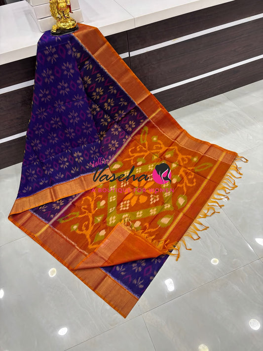 Pochampally Silk Cotton Saree - Purple & Orange Shade - VVPPS001