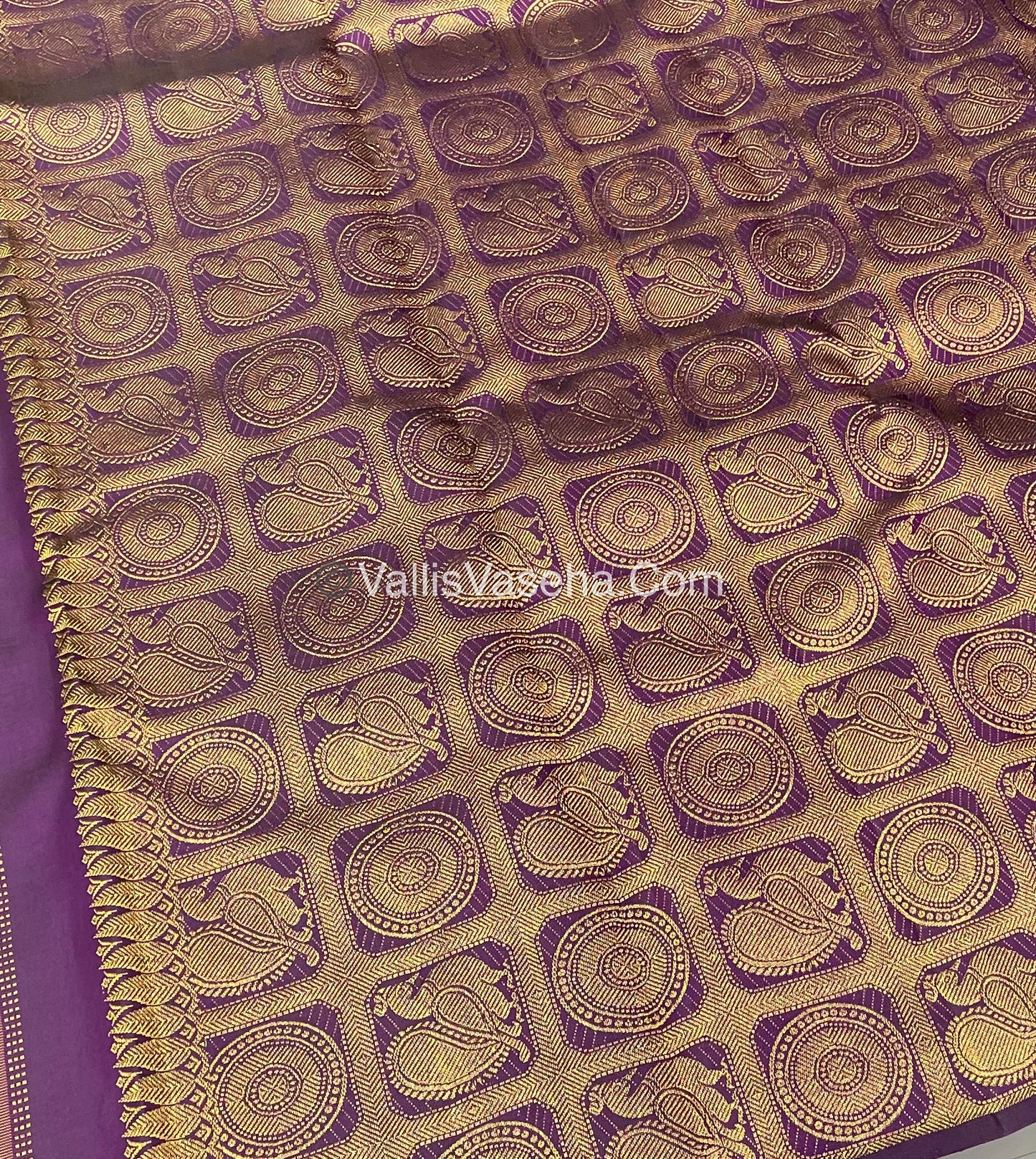 Pure Kanchipuram Silk Saree - Green with Purple - VVPS005
