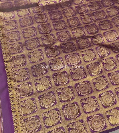 Pure Kanchipuram Silk Saree - Green with Purple - VVPS005