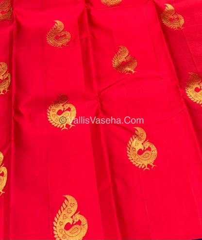 Pure Kanchipuram Silk Saree - Borderless - Red with Green - VVPS014