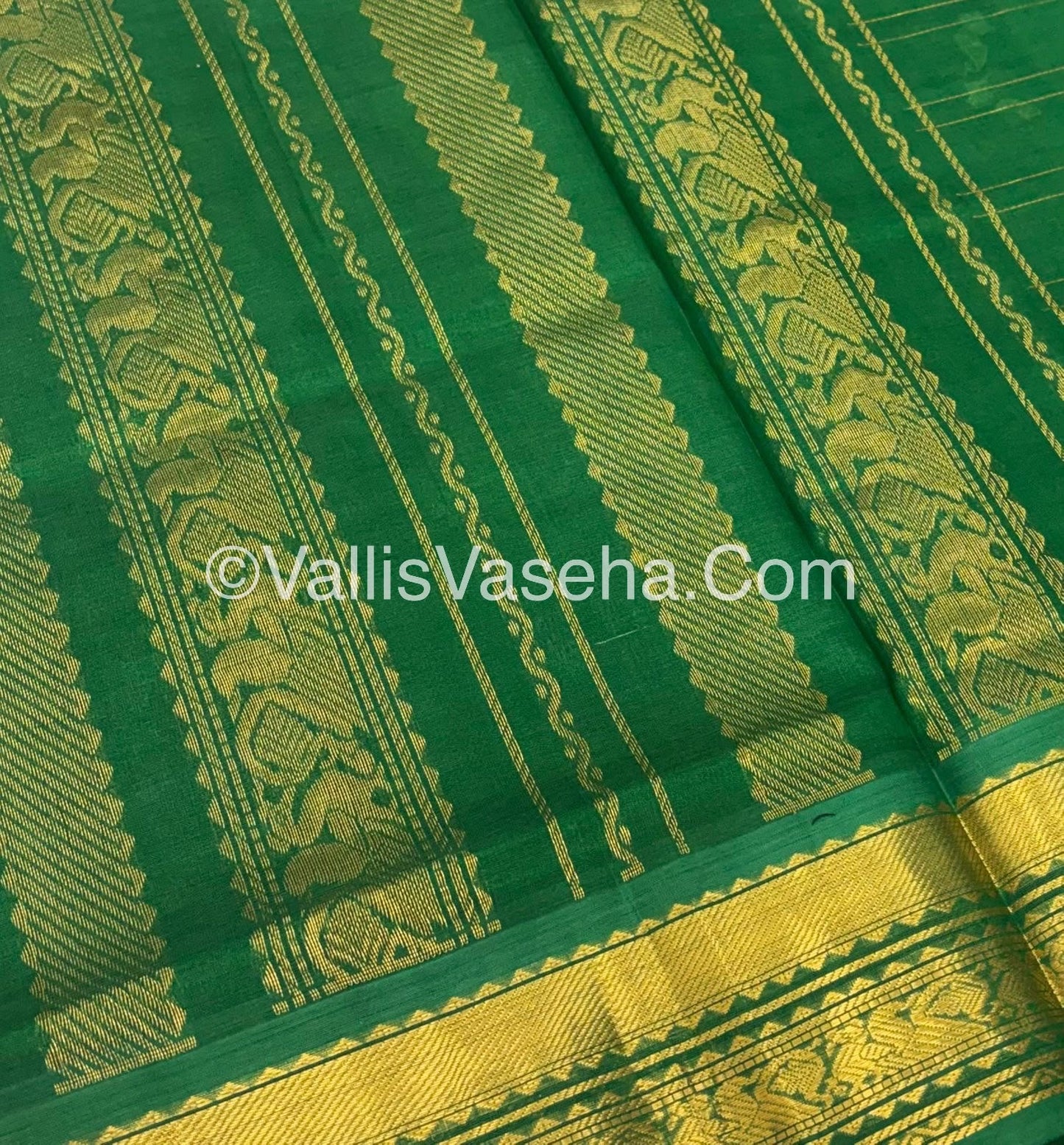 Pure Korvai Silk Cotton - Checks Pattern - Light Green  with Green Shade  - VVKSC035