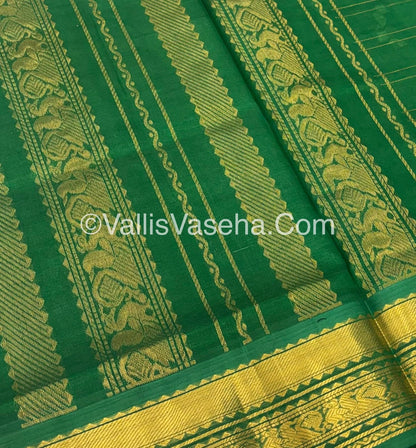 Pure Korvai Silk Cotton - Checks Pattern - Light Green  with Green Shade  - VVKSC035