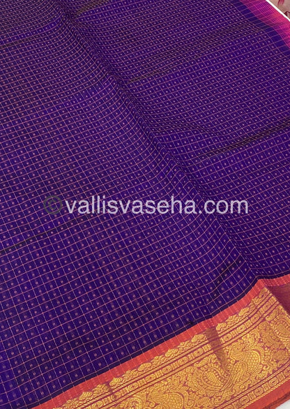 Pure Silk Cotton Saree - Violet with Peachish Pink - Lakshadeepam Design - VVPLD001