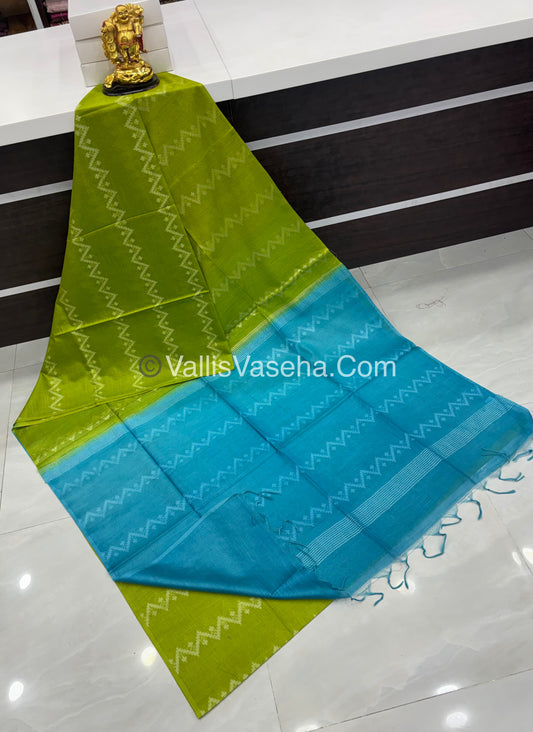 Bhagalpuri Silk - Green With Blue - VVBS005