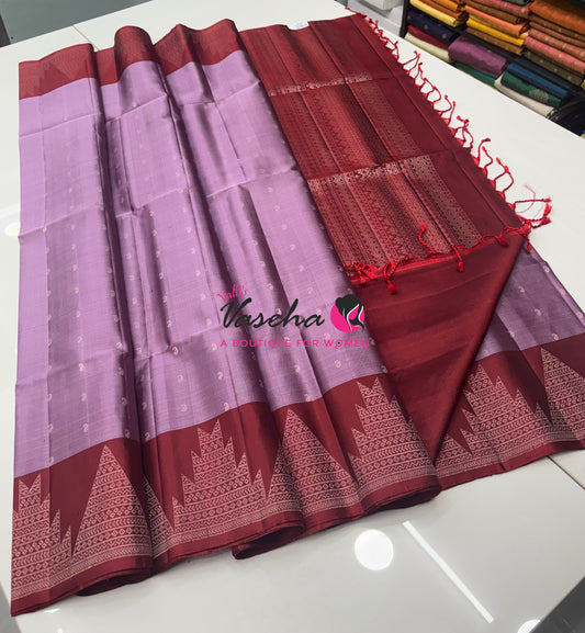 Pure Soft Silk Saree - Lavender & Maroon Shade - VVPSS128
